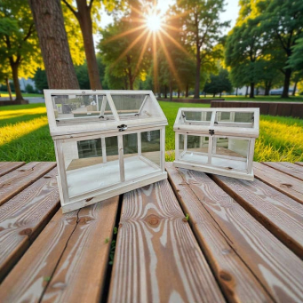 Whitewashed Greenhouse Lanterns Set of 2 19in and 14in
